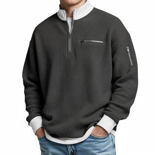 Thomas | Herren-Pullover mit Waffelstruktur und halbem Reißverschluss