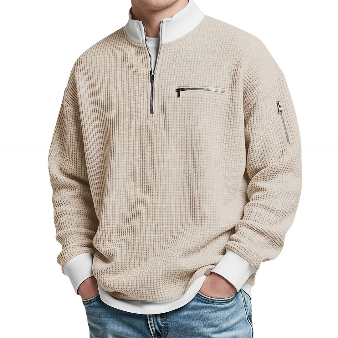 Thomas | Herren-Pullover mit Waffelstruktur und halbem Reißverschluss
