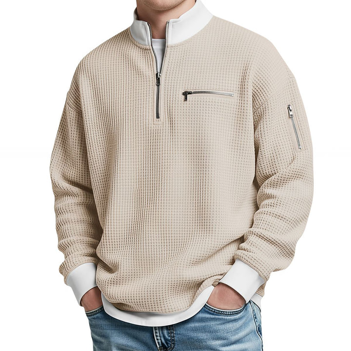 Thomas | Herren-Pullover mit Waffelstruktur und halbem Reißverschluss