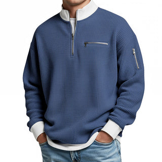 Thomas | Herren-Pullover mit Waffelstruktur und halbem Reißverschluss