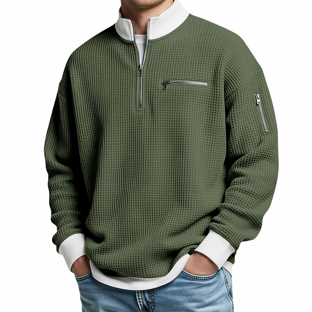 Thomas | Herren-Pullover mit Waffelstruktur und halbem Reißverschluss
