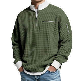 Thomas | Herren-Pullover mit Waffelstruktur und halbem Reißverschluss