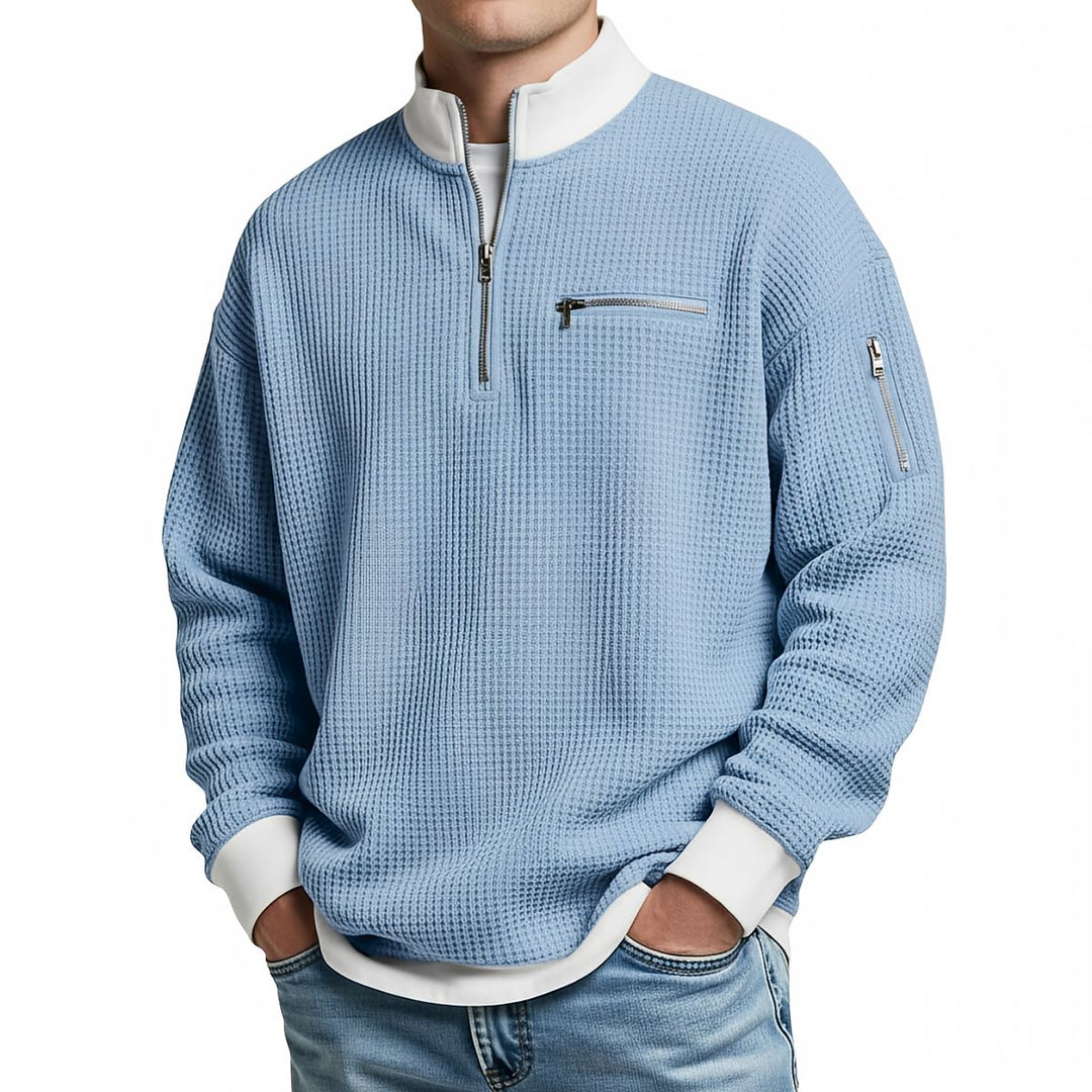 Thomas | Herren-Pullover mit Waffelstruktur und halbem Reißverschluss
