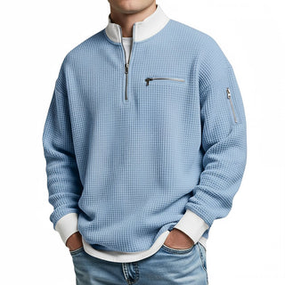 Thomas | Herren-Pullover mit Waffelstruktur und halbem Reißverschluss