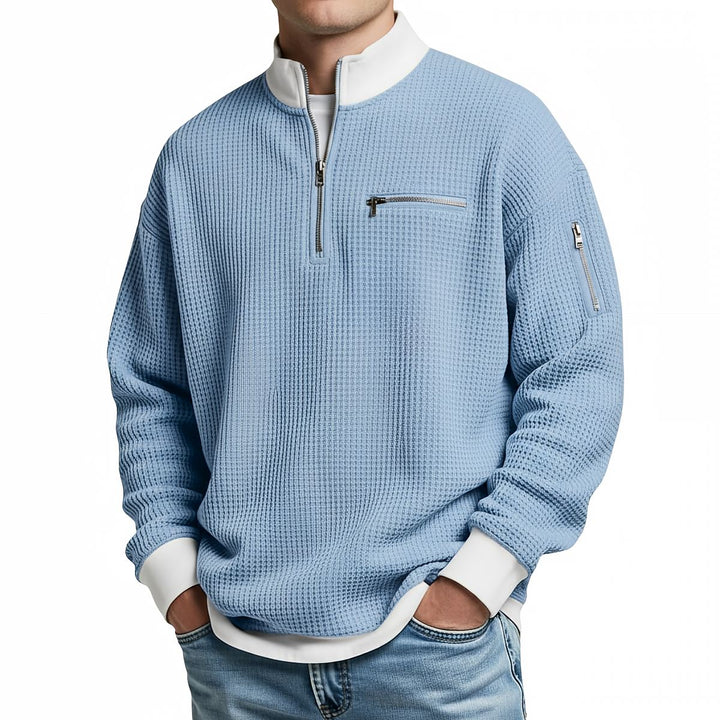 Thomas | Herren-Pullover mit Waffelstruktur und halbem Reißverschluss