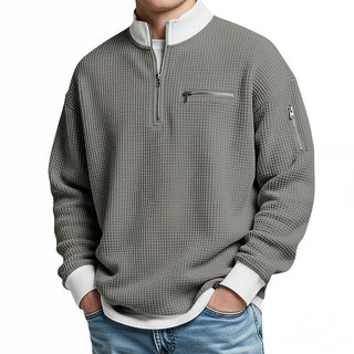 Thomas | Herren-Pullover mit Waffelstruktur und halbem Reißverschluss