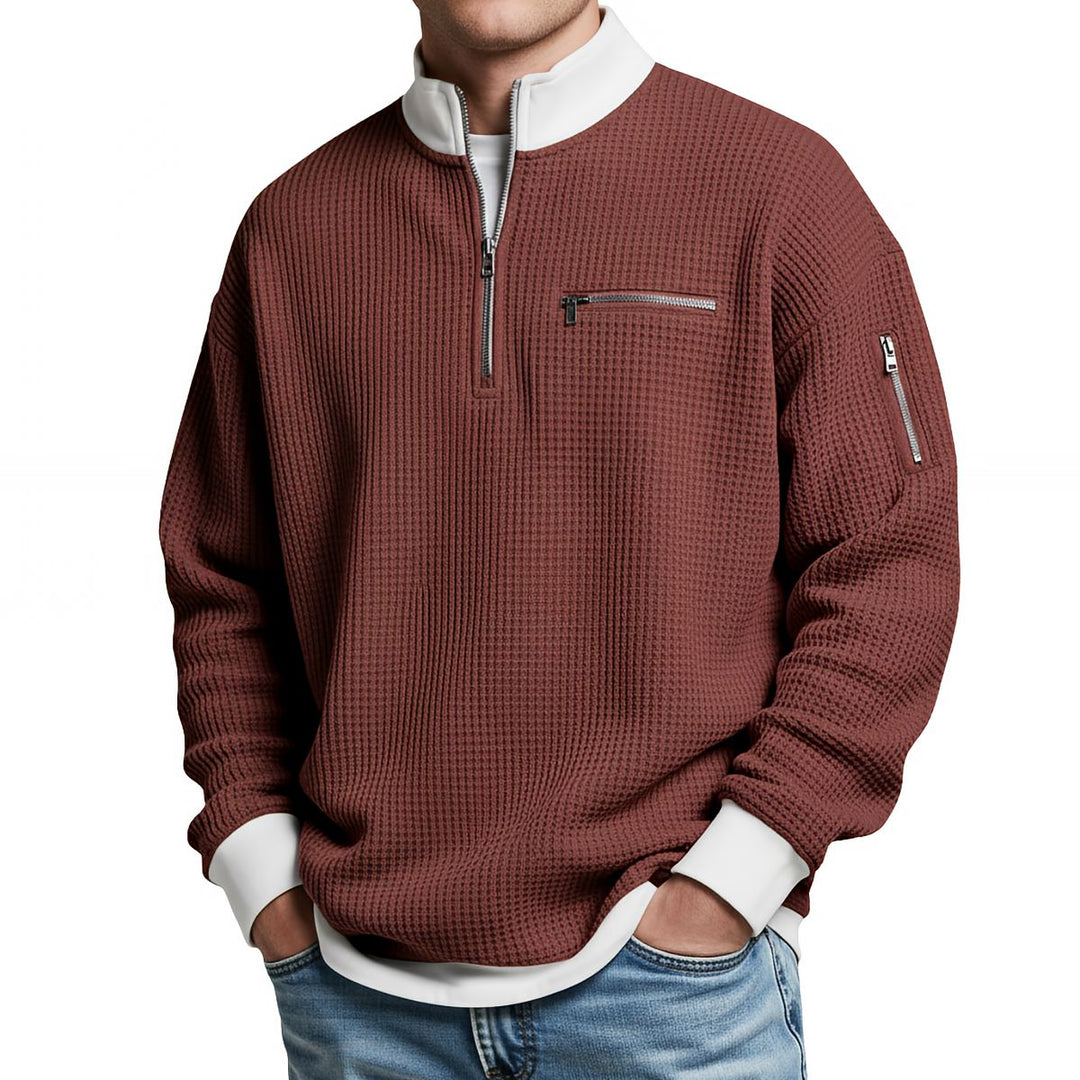 Thomas | Herren-Pullover mit Waffelstruktur und halbem Reißverschluss