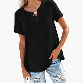 Damen T-Shirt Relaxed Fit Freizeit mit Knopfdetails
