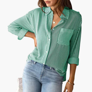 Damen Bluse Gestreift Regular Fit Freizeit Langarm