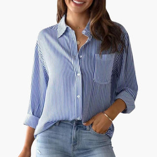 Damen Bluse Gestreift Regular Fit Freizeit Langarm