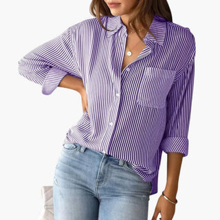 Damen Bluse Gestreift Regular Fit Freizeit Langarm