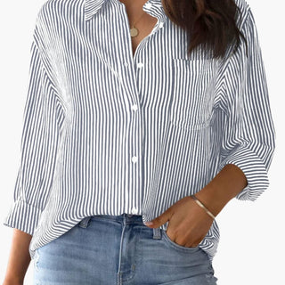 Damen Bluse Gestreift Regular Fit Freizeit Langarm