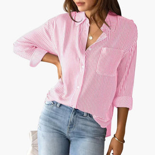 Damen Bluse Gestreift Regular Fit Freizeit Langarm