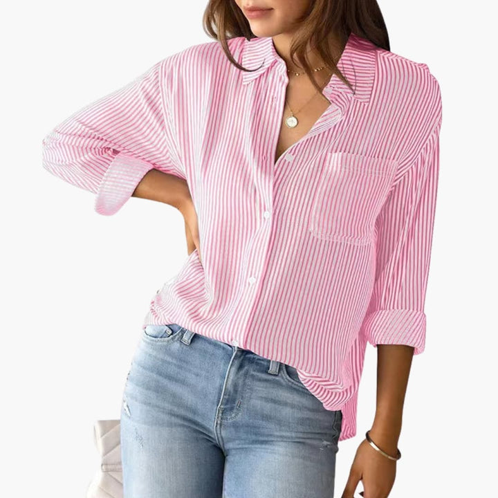 Damen Bluse Gestreift Regular Fit Freizeit Langarm