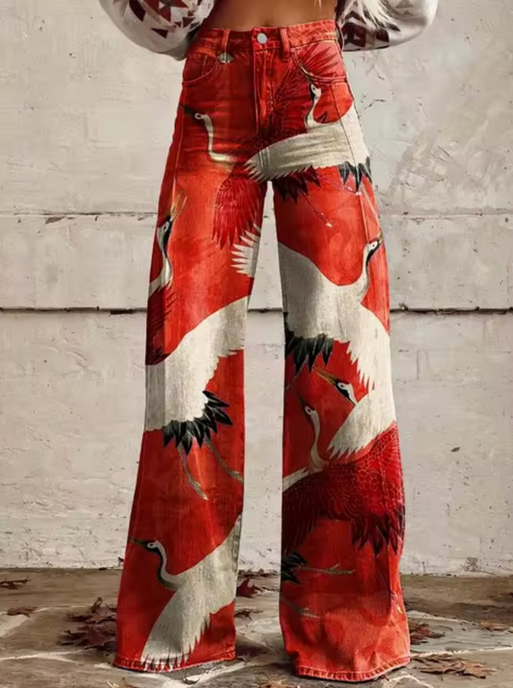 Elora | Trendige Hose mit Buntem Vogeldruck