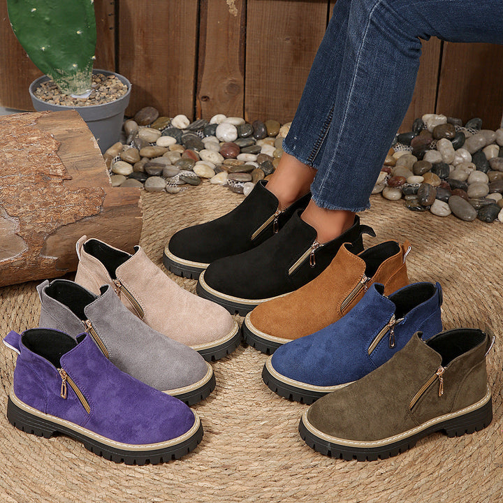 Stiefeletten für Damen mit seitlichem Reißverschluss und grober Sohle