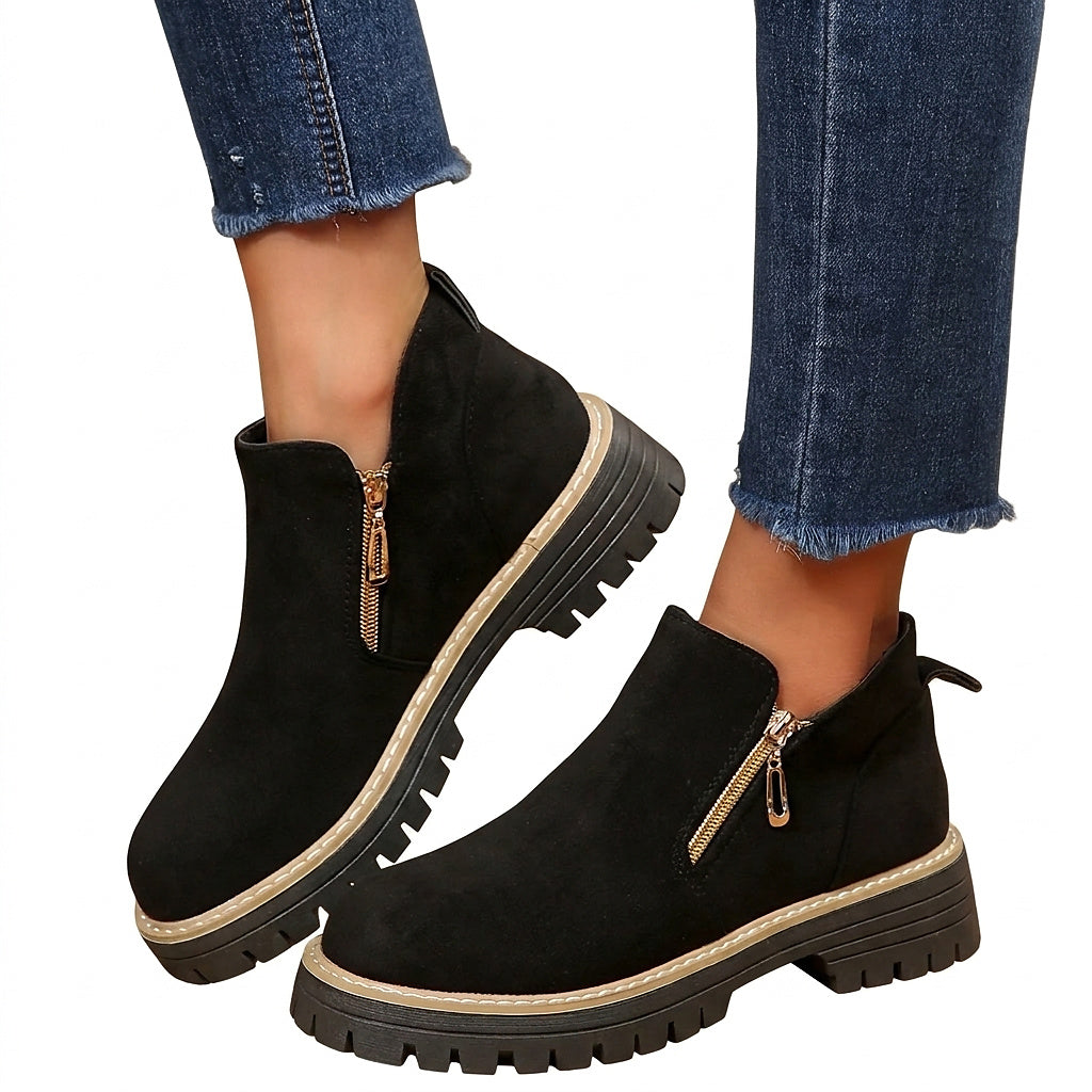 Stiefeletten für Damen mit seitlichem Reißverschluss und grober Sohle