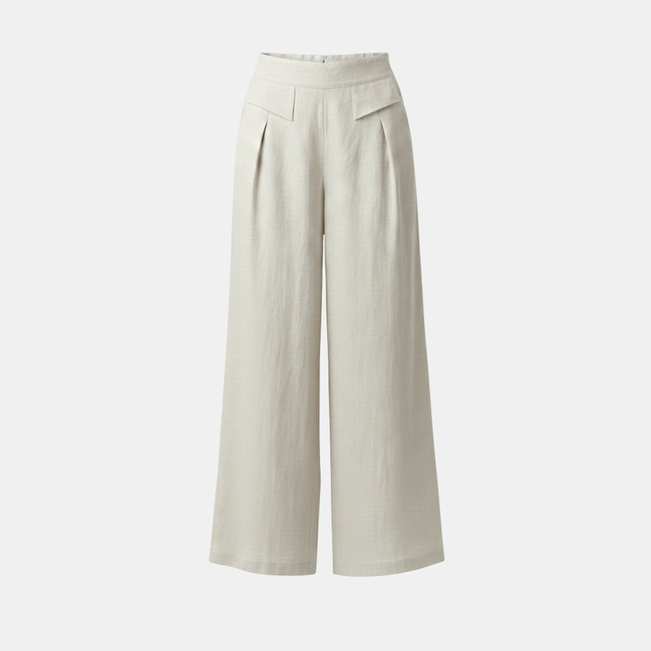 Helle Damen Hose mit hohem Bund, weitem Bein und Taschen für entspannte Momente