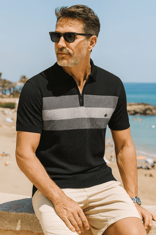 Herren Poloshirt mit Streifen und Reißverschluss | Sommer