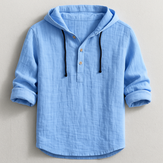 Herren Kapuzen-Henley-Shirt mit langen Ärmeln | Knopfleiste