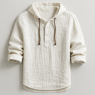 Herren Kapuzen-Henley-Shirt mit langen Ärmeln | Knopfleiste