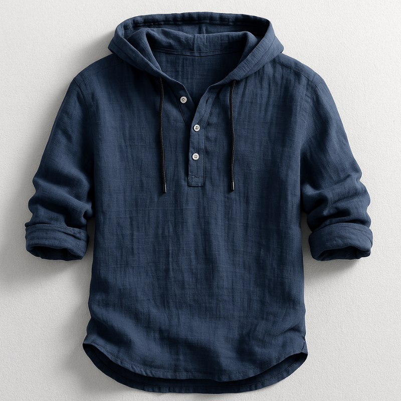 Herren Kapuzen-Henley-Shirt mit langen Ärmeln | Knopfleiste