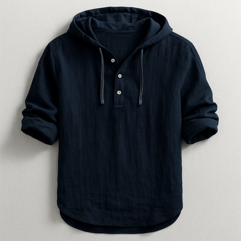 Herren Kapuzen-Henley-Shirt mit langen Ärmeln | Knopfleiste