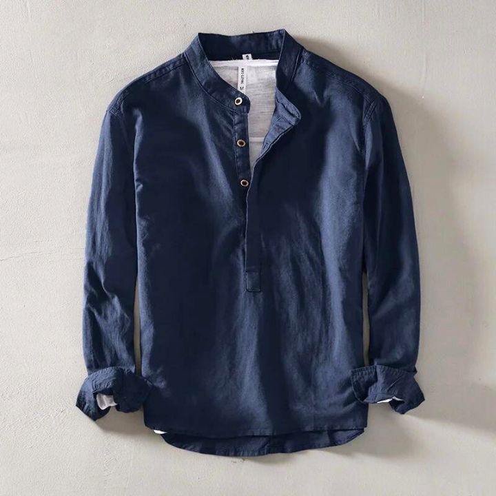 Herren Langarm-Henley-Shirt | Stehkragen