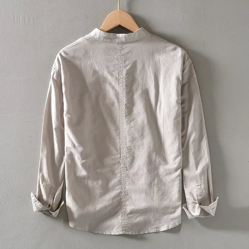 Herren Langarm-Henley-Shirt | Stehkragen