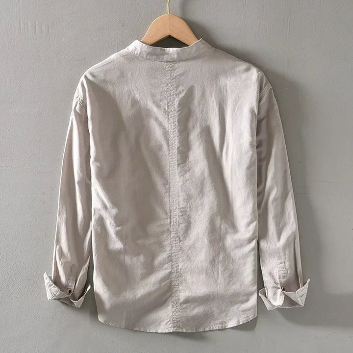 Herren Langarm-Henley-Shirt | Stehkragen