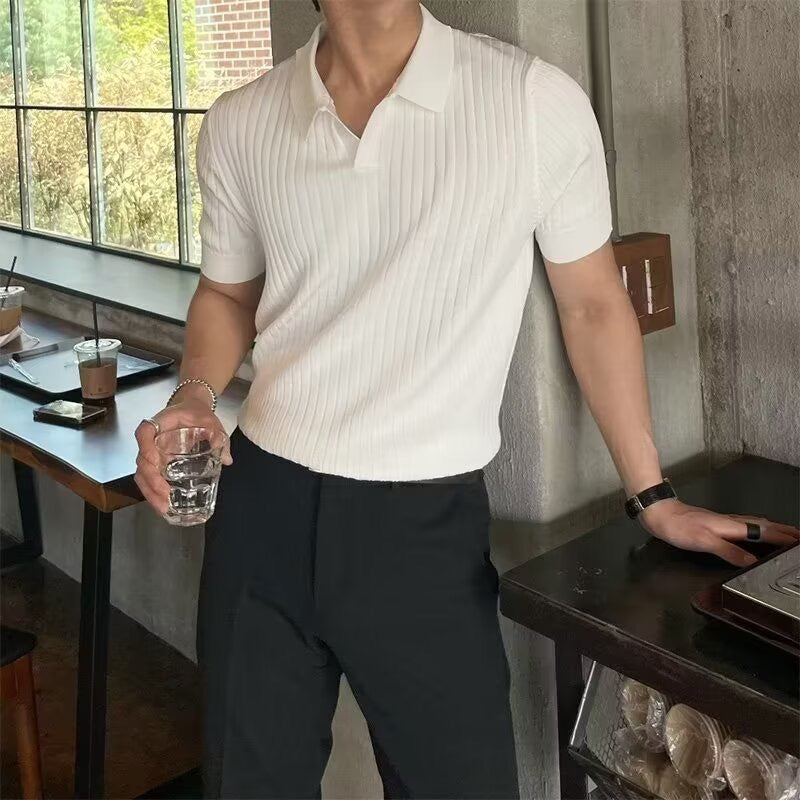 Herren Geripptes Polo-Shirt | Kurzarm