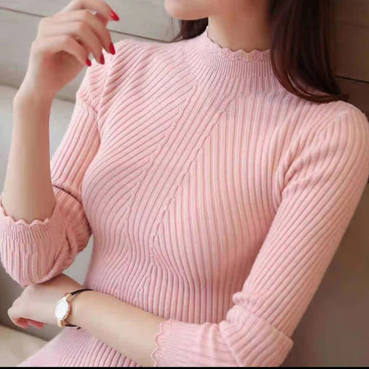 Ferrin | Eleganter Pullover mit hohem Kragen und Rippendetail für Damen