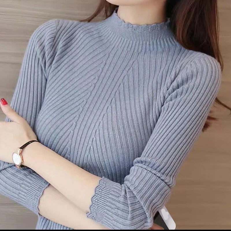 Ferrin | Eleganter Pullover mit hohem Kragen und Rippendetail für Damen