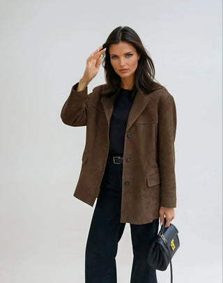 Damen Blazerjacke Regular Fit Business Braun mit Taschen